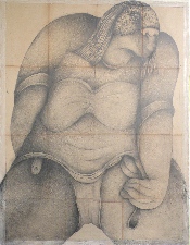 Phénomène de foire - crayon sur papier ancien marouflé sur toile - 120 x 94 cm  - 2011 (galerie Claire Corcia) 